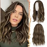 BARSDAR 波状ブラウン ハイライトウィッグ - 18インチ ミディアムレングス ブラウン ハイライトウィッグ 女性用、ミドル部分 ナチュラル ウェーブ 合成 肩の長さ Balayage ウィッグ デイリー パーティー ハロウィン ウィッグ