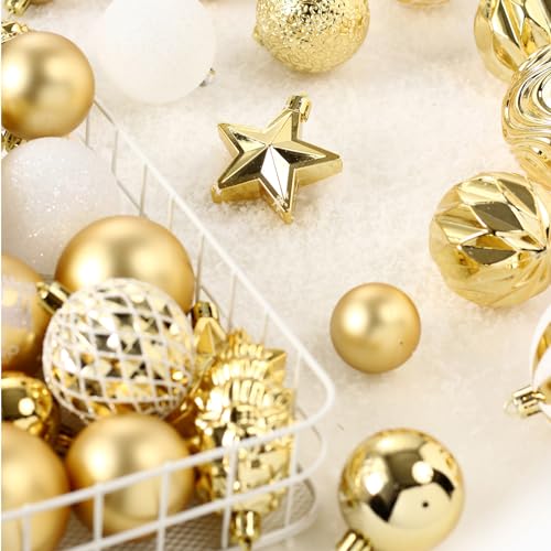 Christmas Balls 65pcs, Christmas Tree Decoration Set, Christmas Ornaments Set for Xmas Tree Holiday Party Garland Decor - Gold