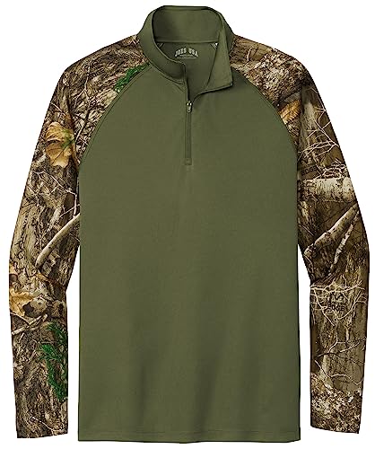 Joe's USA Mens Moisture Wicking Camo Colorblock 1/4 Zip Jacket-S-OliveDrab/Camo