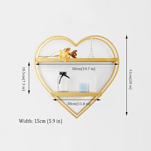 Miniatura 3 de LiPengTaoHome Estantes de pared flotantes en forma de corazón de metal de 2 niveles para dormitorio (oro, 19.7 x 5.9 x 20.1 in)