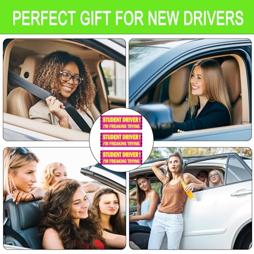 Image of 3 Pack Student Driver Magnet for Car, Magnetic Student Driver Sign for Vehicle, Reflective Warning Bumper Sticker Magnet Sign for New Driver, 10 inch x 4 inch (Pink)