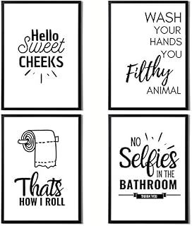 State Media Vision Bathroom Toilet Quotes and Sayings Wall Art Prints | Modern Set of Four A4 Unframed for Bathroom Decor (A4)