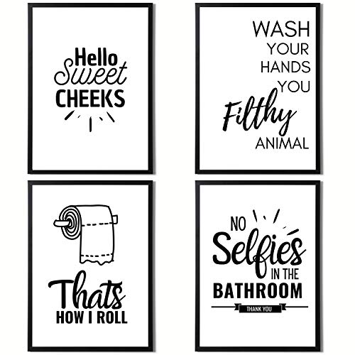 State Media Vision Set of 4 Funny Bathroom Quotes and Sayings Prints - Minimalistic Toilet Designs for Bathroom Walls - Hilarious Wall Art Decor - Variety of sizes (Set 1, A4 Print Only)