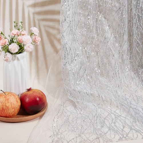 Voile paillettes argentées 1.6m de large pour coudre facilement vos robes et nappes - 4
