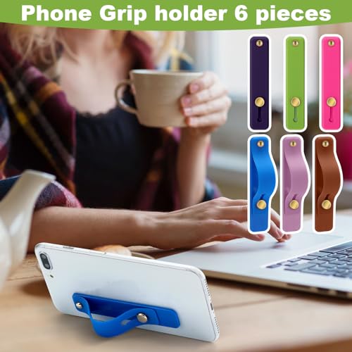 Image of Weewooday 6 Pieces Phone Grip Holder Cell Phone Grip Strap Telescopic Finger Strap Stand Universal Finger Kickstand for Most Smartphones(Lovely Color,Classic)