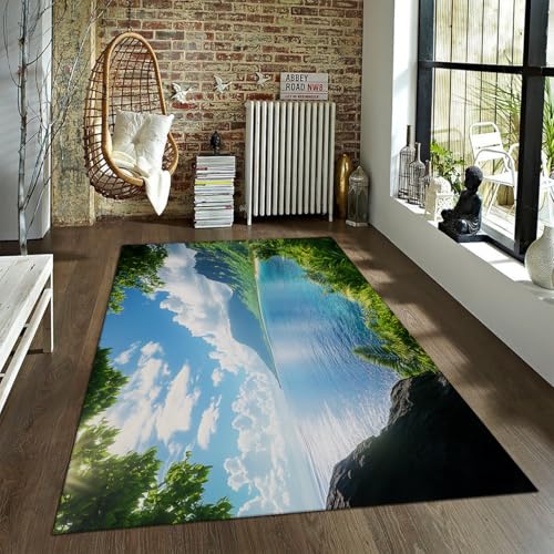 静けさ湖の風景エリアラグ200x300cm洗える自然の風景滑り止め屋内ローパイルカーペット玄関リビングルームの装飾用