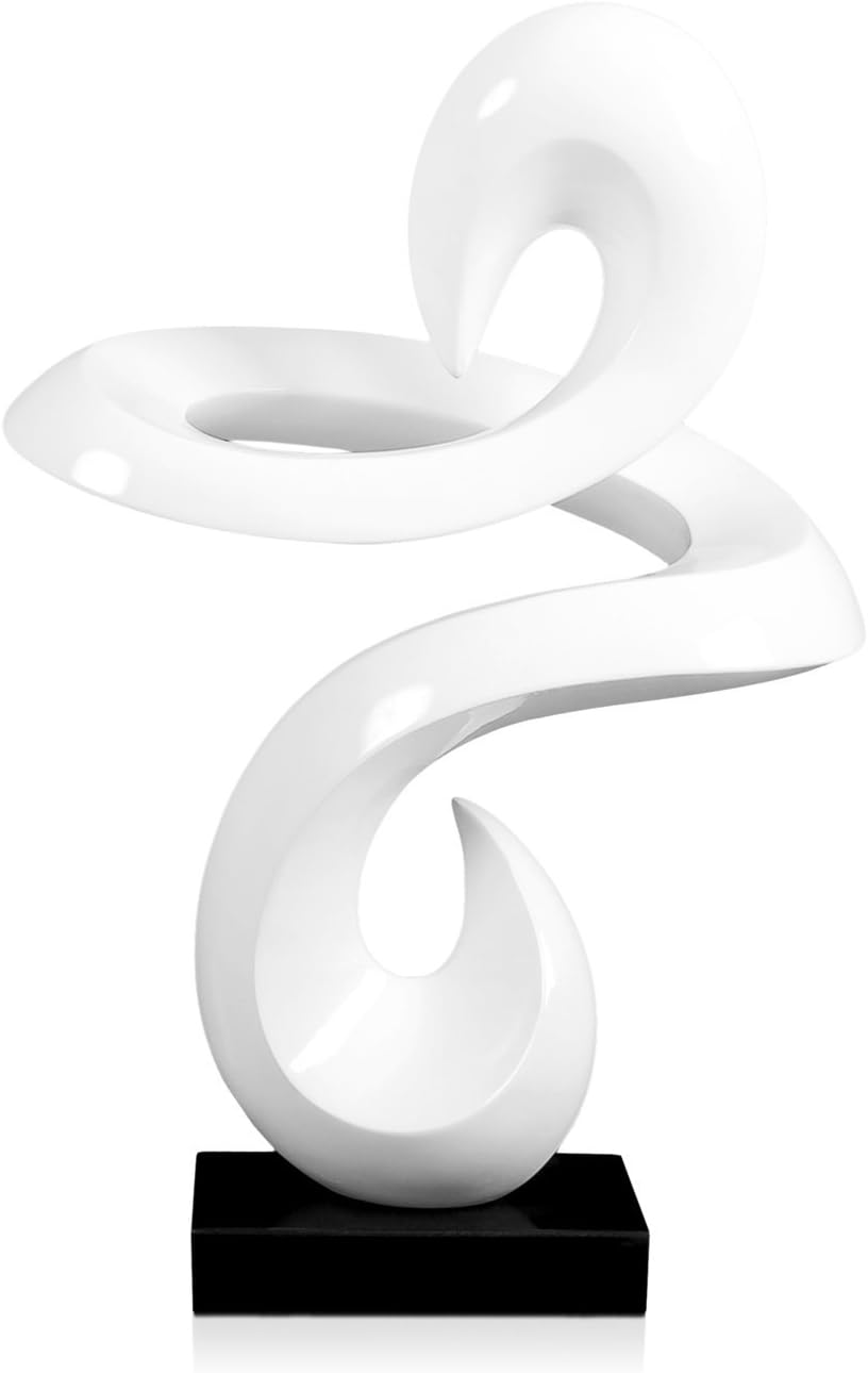 Arte Dal Mondo Small Alternate Levels Abstract Design lacquared Resin Sculpture Mounted on a Marble Base, White, 50 x 150 x 3.5 cm