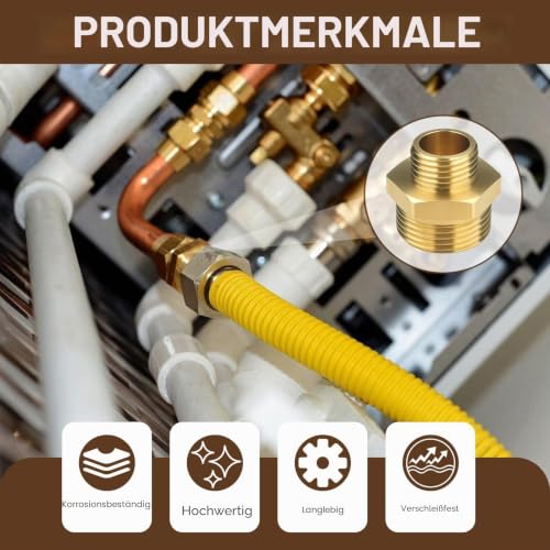 2 Stück Reduziernippel 1\ x 1/2\, Doppelnippel reduziert Messing，Reduzierung Rohr Fitting für Trinkwasser, Heizung, Druckluft, Bewässerung, Industrielle Rohrverbindungen, Adapter Übergang