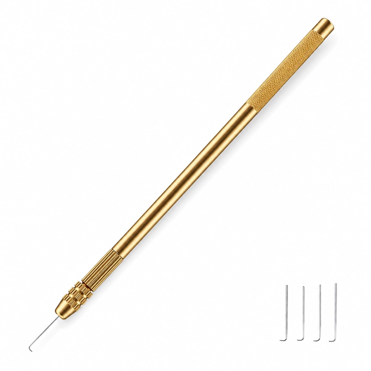 4PCS Wig Ventilating Needles with 1 Brass Holder for Lace Wig Making, Hair Extensions, Repair, Toupee, Beading, Closure, Feather Install Tool Kit for DIY Hair Stylists