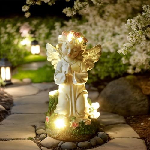 Eiswayla Angel Garden Decor Statue Solar Angel Decorations for Yard Outdoor Decorations for Patio - Gifts for Mom Grandma/Grave ornaments for Grave Memorial Stones