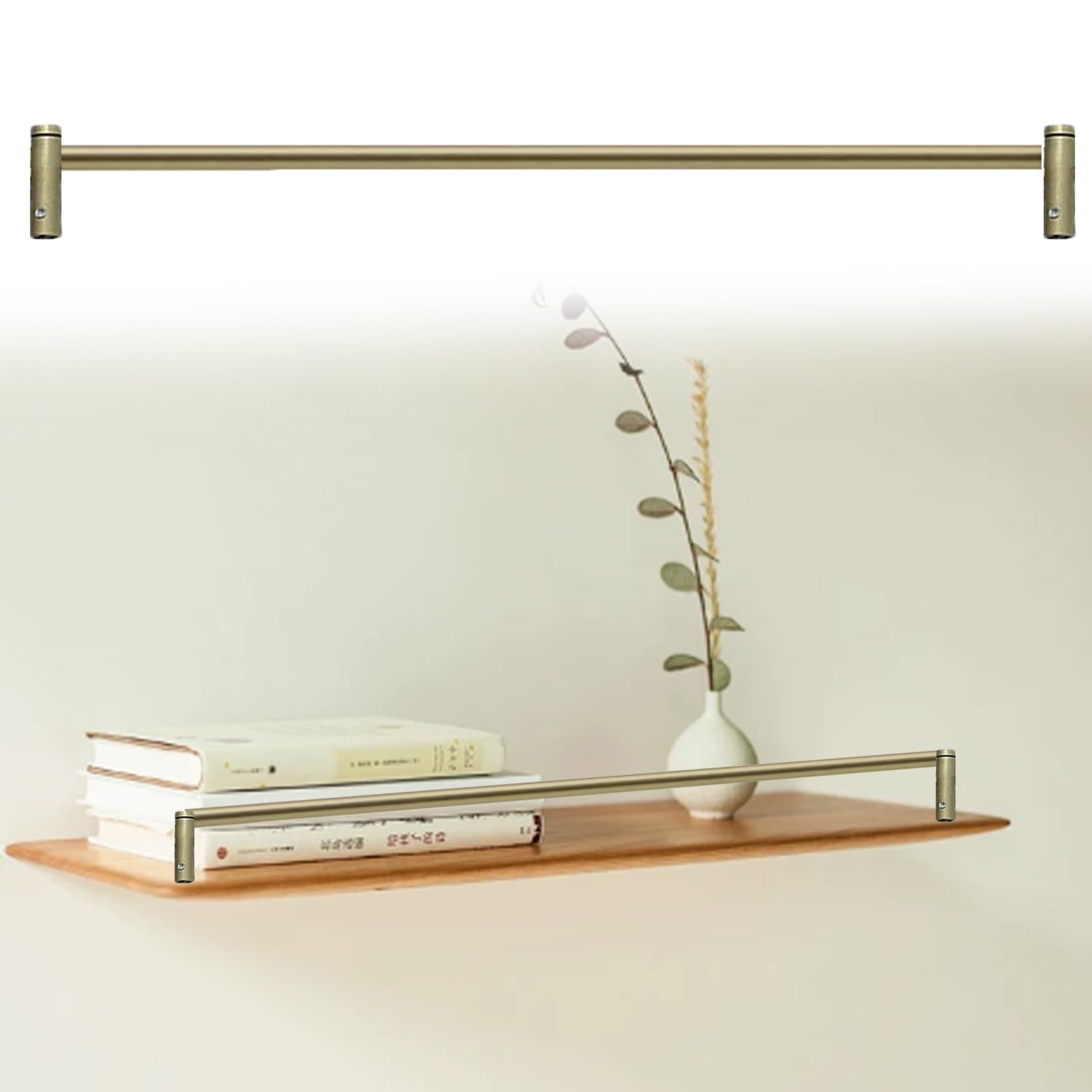 Gallery Rail for Shelves Metal Guardrail Bar for Wood Shelves, Decorative Aluminum Tipping Gallery Rails Set, Gold Shelf Plate Rail with Spindles for Kitchen Cabinet Shelves(45inch/114.3cm)