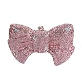 Tngan Women Luxury Bowknot Shaped Evening Clutch Sparkling Rhinestones Handbag for Banquet Wedding Party, Pink 2