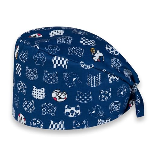 ZUWIJEQ Gorro Quirófano Mujer Hombre, Gorro de Dentista, Gorro de Cirugía, Gorro Quirúrgico Sanitario, Gorra de trabajo, Gorra quirúrgica impresa para médicos y enfermeras (Gatito)