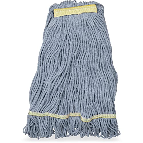 Image of SPARTA Flo-Pac Cotton Mop Head, Loop-Ended, Narrow Band with 1 inch Yellow Band for Organized Cleaning, Small, Blue, (Pack of 12)