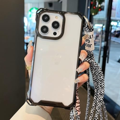 Coque transparente iPhone 14 Pro Max rigide avec collier bandoulière minimaliste