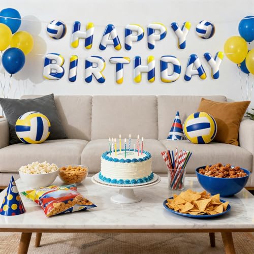Image of Sport Birthday Banner, 3D Sport Theme Happy Birthday Banner (Volleyball) | Decoration Funny Ball Themed Party Supplies Suitable for Kids Teenagers Adults
