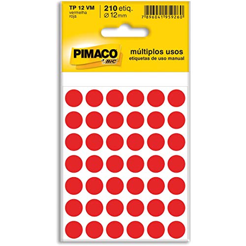 Etiqueta adesiva p/ codificação 12mm vermelha TP12VM Pimaco, BIC, 886601, Vermelho, pacote de 5