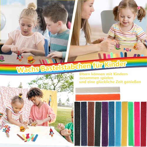 Kinmsito 1500 Stück Wachs Bastelstäbchen für Kinder,13 Colors Wax Craft Sticks,Biegbare Farbige Wachsstäbchen,Klebrige Wachs Garnstäbchen mit Aufbewahrungsbox,Wachsstab DIY Bastelmaterial biegsames