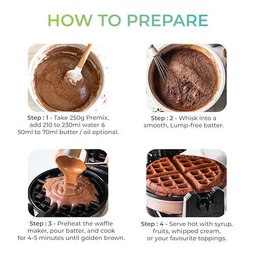 Image of Elixings Belgian Chocolate Waffle & Pancake Premix 250gm, Multigrain, 100% Vegetarian and Eggless, No Added Preservatives