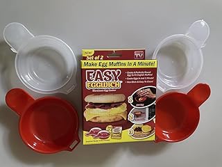 Microwave Egg Cooker, Nonstick Easy Eggwish, Egg Poacher for Breakfast Cheese Hamburg Sandwich Pancake Omelet Egg Patty, Pod & Muffins - As Seen On TV - 2 set in a box, Red & Clear