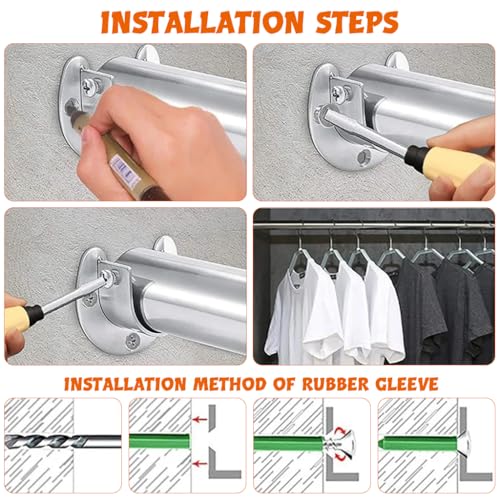 Image of HASTHIP 2Pcs Wardrobe Rod Holder 1-1 /3 Inch Stainless U-Brackets | Secure Hanger Rod End Supports, Neat Clothes Storage, Stainless Steel Build, 2 Pcs with Screws, Easy Mounting, Simple Care