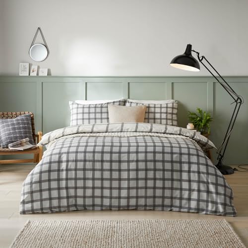 furn. Muebles. Juego de edredón con Estampado de Cuadros Canberra - Individual - Neutro