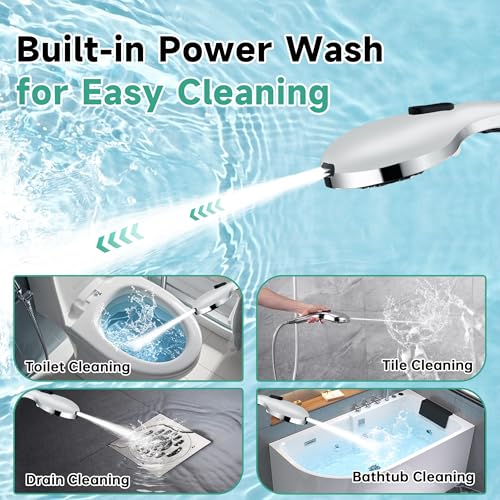 Image of BRIGHT SHOWERS High Pressure Shower Head with Handheld, 9 Spray Settings Showerhead Built in Power Wash to Clean Tub and Pets, Extra Long 69 inch Hose, Adjustable Bracket, Chrome