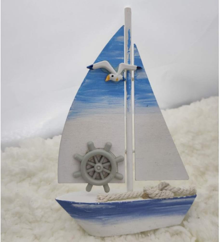 Nautical Beach Wooden Sailboat Mini Sailing Boat Beach Figurines Rustic Ocean Home Decoration1, Small Rudder, 11X2X7cm - Image 5