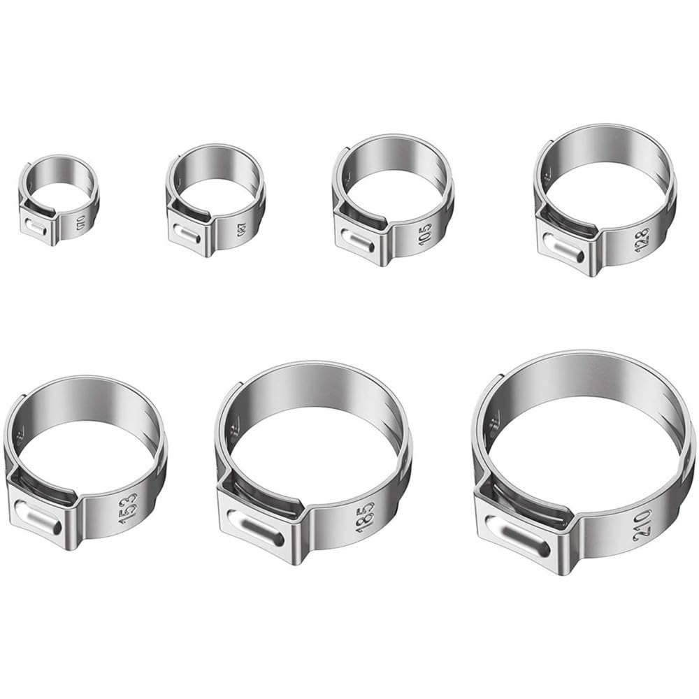 50pcs colliers de serrage à une oreille en continu 4,7-23,5 mm 304 colliers de serrage en acier inoxydable anneaux de serrage pour sceller les types de tuyaux, 15,0,17,5 mm