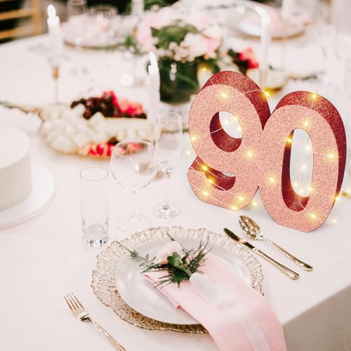 Image of Usongshine Happy 90th Birthday Decorations 90th Centerpiece Table (30 * 30 * 3cm) Pink