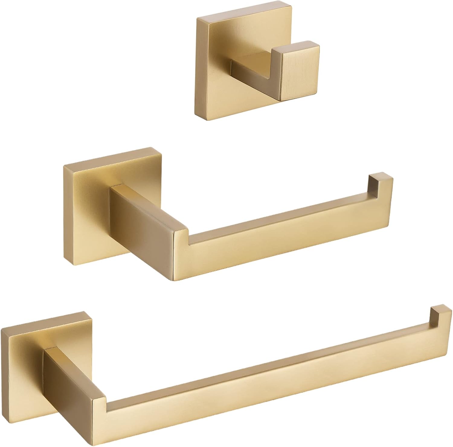 Turs 3 Pieces Bathroom Accessory Set SUS 304 Stainless Steel Toilet Paper Holder Towel Bar Robe Hook Wall Mount, Brushed Gold, Q7010GD