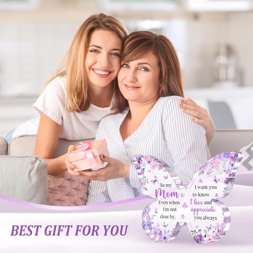 Image of Gifzy Gifts for Mom, Mom Birthday Gifts from Daughter Son, Unique Purple Butterfly Acrylic Plaque Desk Decor, Mother Gift Ideas on Birthday Christimas Mothers Day, 5 x 5 x 0.5 inches