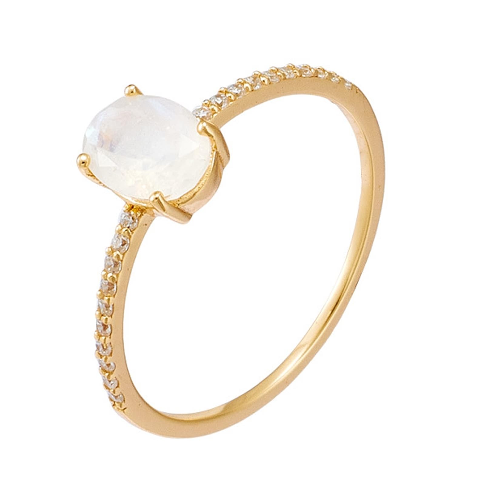 Au 375/585/750 Bague de mariage en or jaune avec pierre de lune ovale, forme semi-éternelle