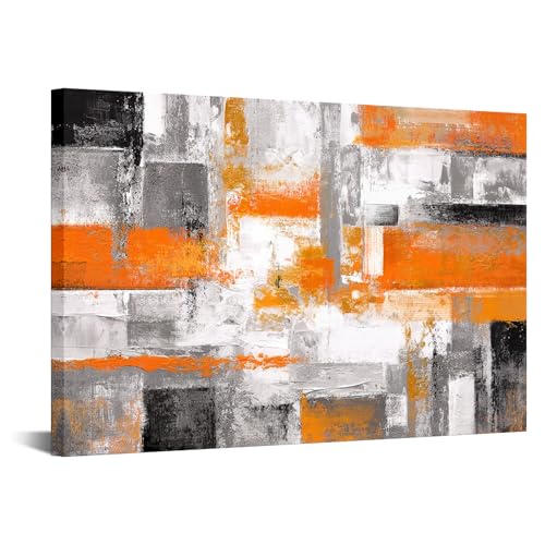 iKNOW FOTO Orange Grey Abstract Canvas Wall Art Modern Geometric