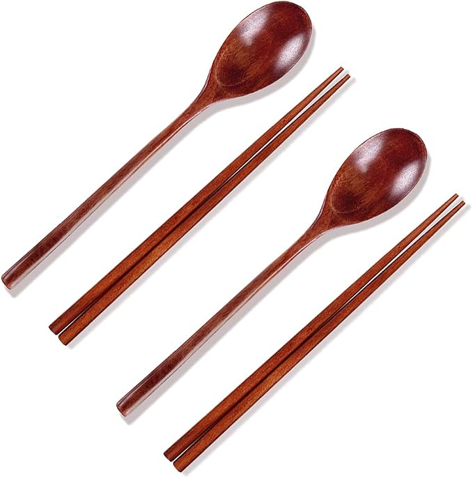 Palitos chinos de madera con cuchara fijos estilo coreano, combinación de 2 piezas miniatura 2