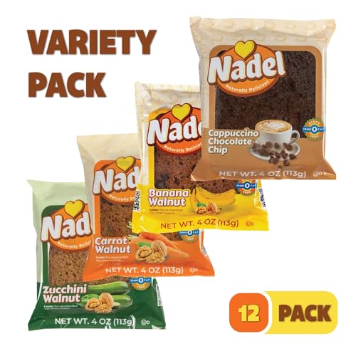 Image of Nadel - Naturally Delicious Sweet Breads Variety Pack (Banana Walnut, Cappuccino Chocolate Chip, Carrot Walnut, Zucchini Walnut). (12 Pack, 3 Breads Per Flavor)