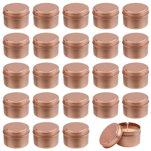 NAMYEUT 24 Stück 120ml Metall Kerzengläser mit Deckel Rosegold Leere Kerzendosen zum Kerzen Gießen Runde Kerzenbehälter Metalldosen für Kerzenherstellung DIY