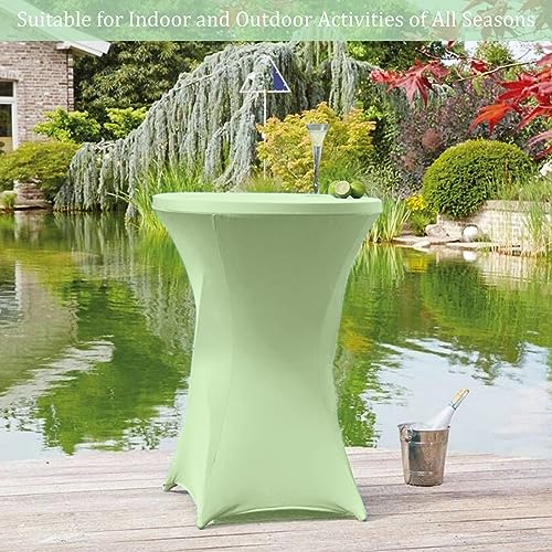 Image of 4 Pack 32x43 Inch Spandex Stretch Square Corners Tablecloth, Fitted High Top Table Cover for Bar, Weddings, Birthday, Banquet, Party (Sage Green)