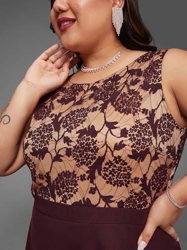 Image of Miss Chase A+ Women's Round Neck Sleeveless Georgette Floral Lace Fit & Flare Maxi Dress