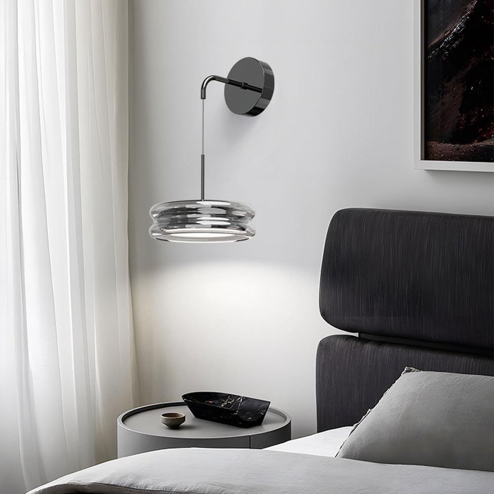 Modern Wall Light for Bedside Children Bedroom Smokey Gray Glass Wall Sconce Dining Room Light Fixture Wall Mount LED Wall Mount Lamp Tri-Color Hand-Blown Glass Wall Light Fixture