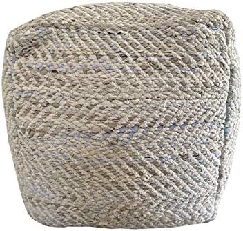 NOORI Home - 100% Handmade and Handcrafted Callum Square Beanie Pouf Ottoman Footrest - Beige - 18x18x18 - Livingroom, Bedroom, Nursery, Kids Room, Play Room