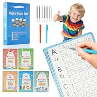 Magic Grooved Writing Books for Kids-Handwriting Practice for Kids 5-8 - Tracing Books for Kids Ages 3-5 - Preschool, Kindergarten Learning-Letters, Numbers, Math, Drawing (Blue Box, 9.45 in x 6.5 in)