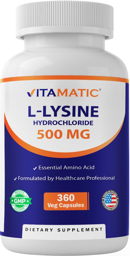 Vitamatic L-Lysine 500 mg, 360 Vegetarian Capsules – Essential Amino Acid Supplement, Non-GMO, Gluten Free, Made in USA