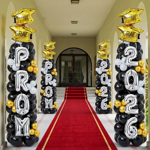 Hungdao 2 Set Prom 2026 Balloon Column Stand Kits with 174 Balloons 6.6ft Black Gold Balloon Tower Stand Kit with Base 2026 Graduation Adjustable Decorations for Grad Party Decor Supplies by Hungdao - Used condition - Image 9