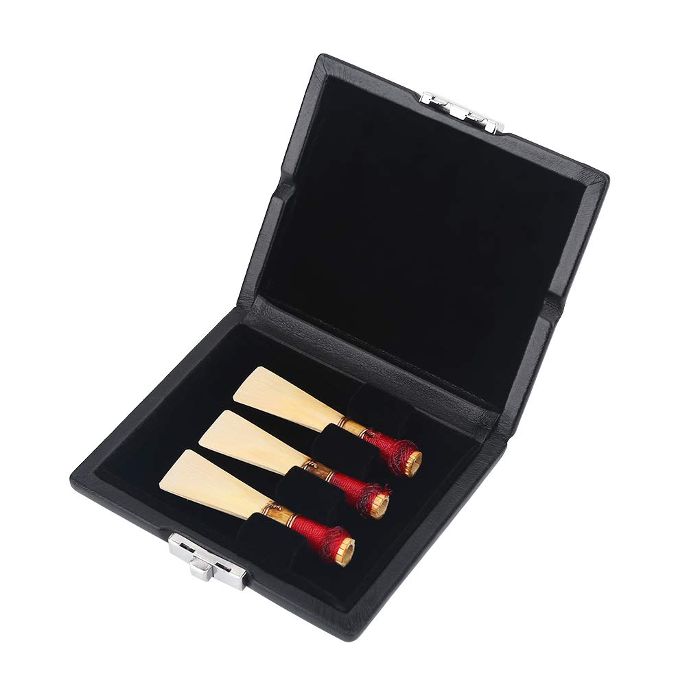 LOCZEK Bassoon Reeds Case -PU Leather Cover Black Bassoon Reed Container Box Case with Slots for 3pcs Reeds