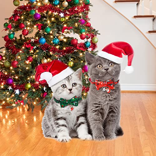2 Stück Weihnachten Katzenhalsband Hundehalsband,Weihnachtliches Katzenhalsband mit Süßer Fliege und Glöckchen Katzen Halsband Weihnachten Katzen Halsbänder mit Schleife für Katze,Kätzchen und Welpen