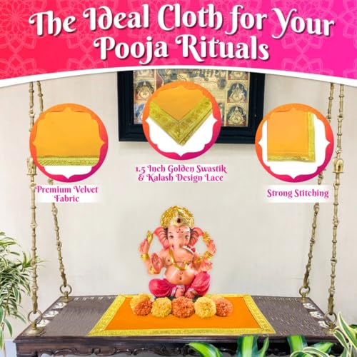 Image of Bhakti Lehar (9 x 13 Inch) Plain Orange Velvet Pooja Aasan for God Idol /Chowki Aasan Kapda Cloth for Temple Shelf Home Mandir, Ganesh Baithak and God Idol Sitting - Pack of 2