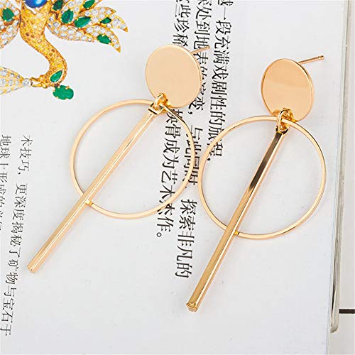 Double Circle Hoop Earrings Geometric Round Disc Sequins Circle Bar Stick Dangle Earrings For Women Girls Fashion Jewelry(Gold) #TOP3