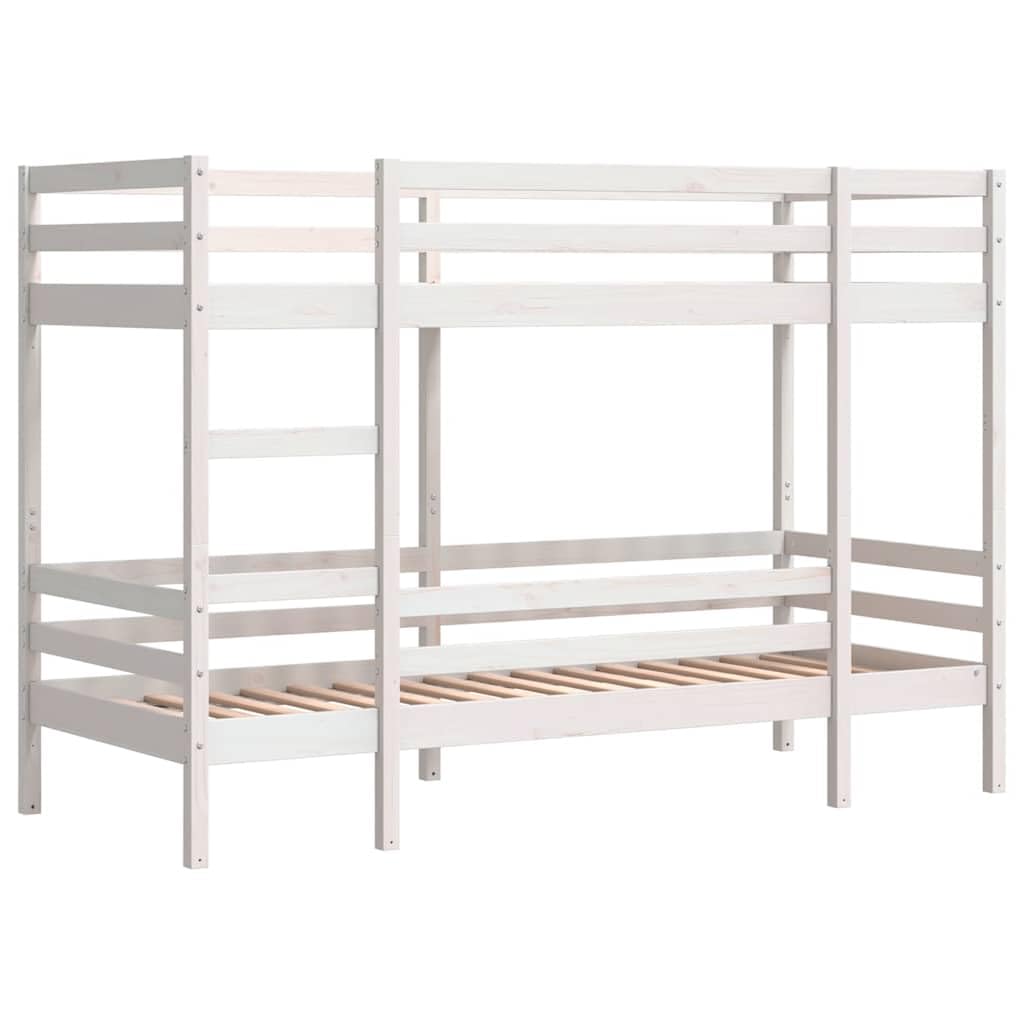 Litera blanca de 80 x 200 cm de madera de pino maciza, robusta estructura de cama con escalera, diseño seguro para habitaciones infantiles y jóvenes, mueble que ahorra espacio