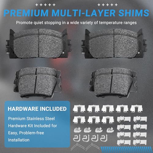 Image of Brake Pads Front and Rear Compatible with Le-xus ES300h ES350, Toyota Avalon Camry Automotive Replacement Brake Pads Semi-Metallic D1212 D1222